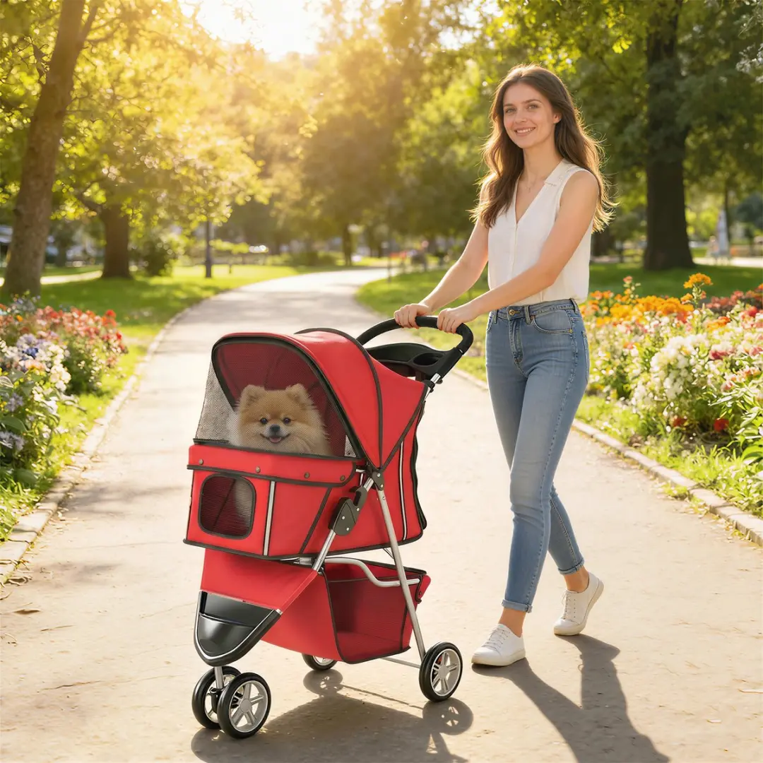 Homcom Opvouwbare Hondenwagen 77x44x102cm - Rood - afbeelding 6 van 6