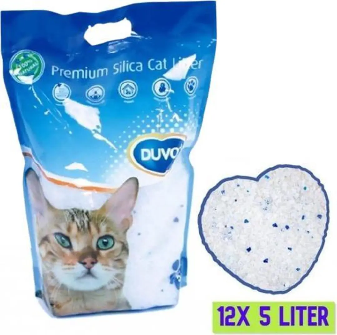 Duvo+ Premium Silica Kattenbakvulling 60L - 12x5L - Wol muisje met catnip