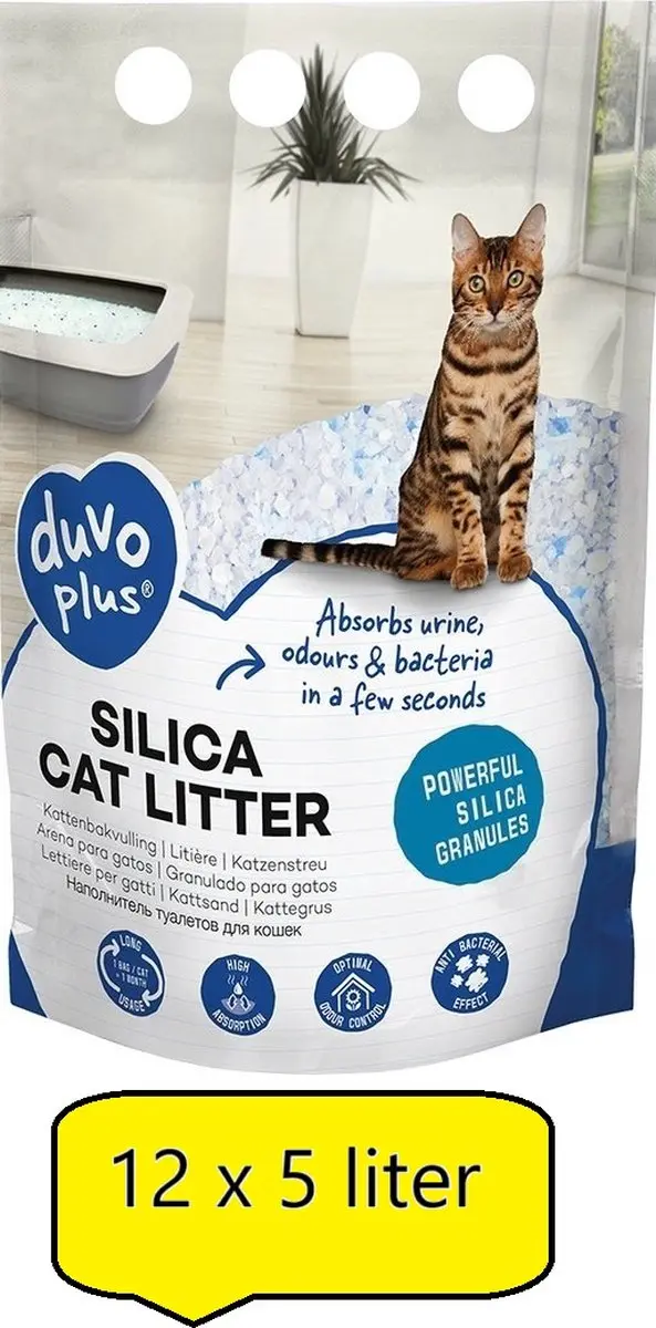 Duvo+ Premium Silica Kattenbakvulling 60L - 12x5L - Wol muisje met catnip