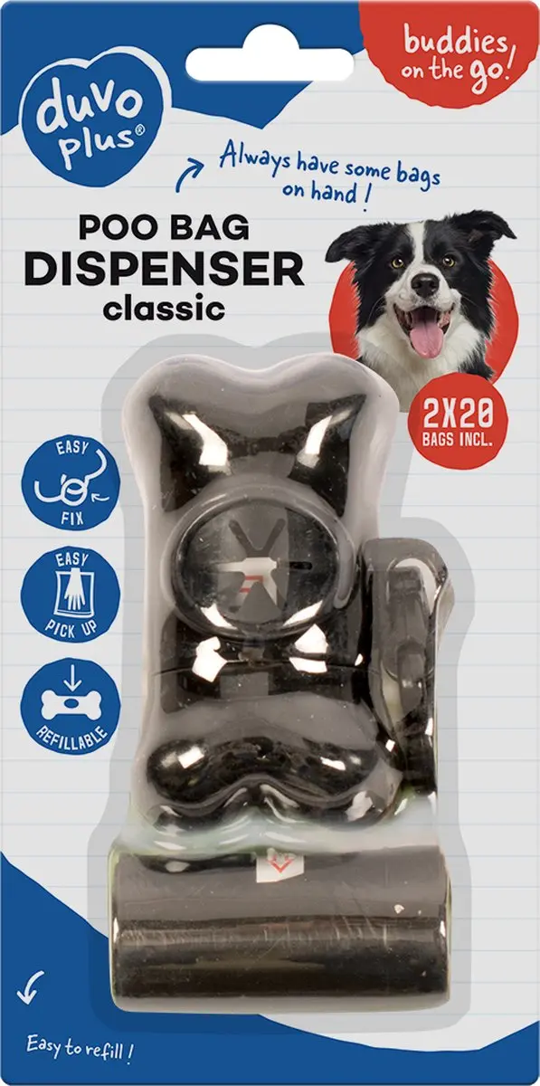 Duvo+ Poepzakdispenser Beentje 2x20st - Zwart