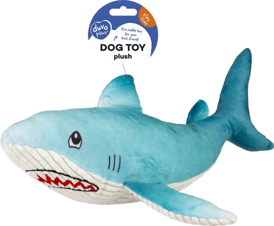 DuvoPlus Pluche Haai Speelgoed Hond - 35x9x7cm - Blauw/wit