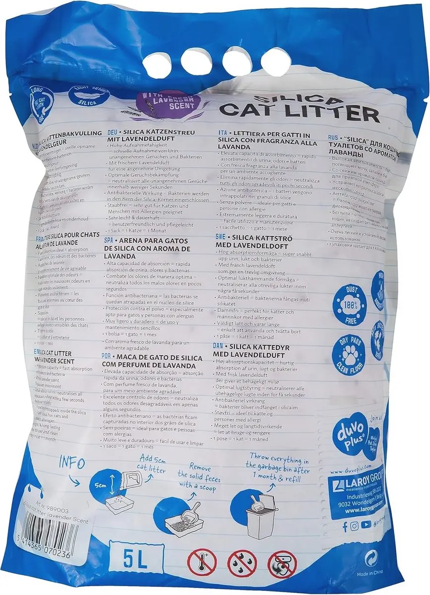 Duvo+ Premium Silica Kattenbakvulling Lavendel 5L