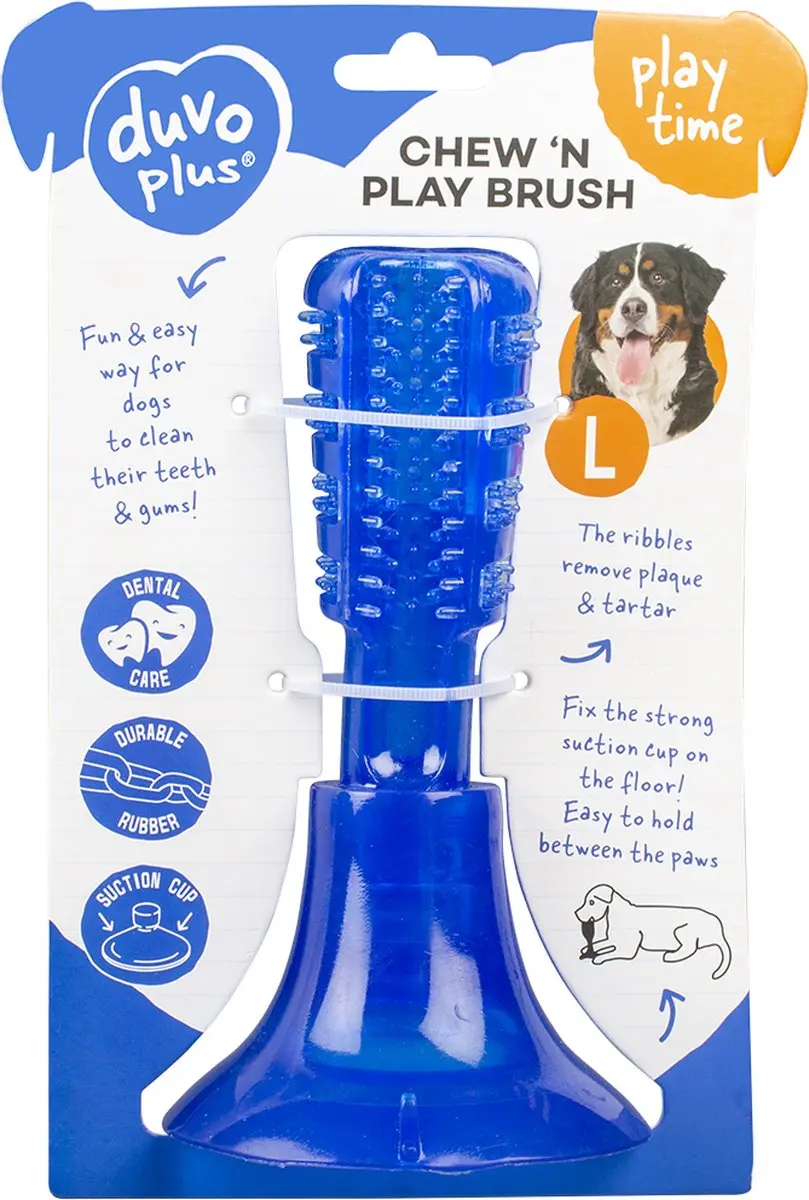 Duvo Chew 'n Play Brush Fix L - Speelgoed Hond - Blauw