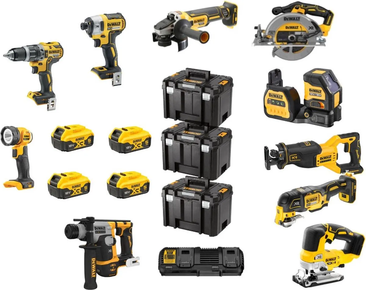 DeWalt DCK1012P4T Accu Combiset 18V XR - 10-delig - 4x 5.0Ah