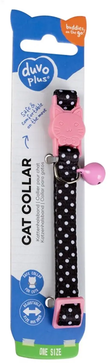 Duvo+ Kattenhalsband Witte Bollen Nylon - Zwart/Rood 20-30cm