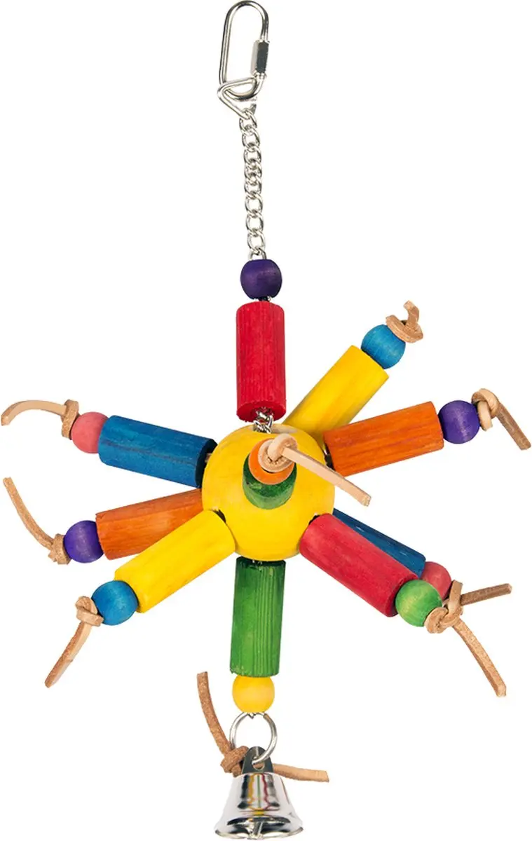 DuvoPlus Hangspeelgoed Vogels Kleurrijk Houten Blokjes & Leder 35cm