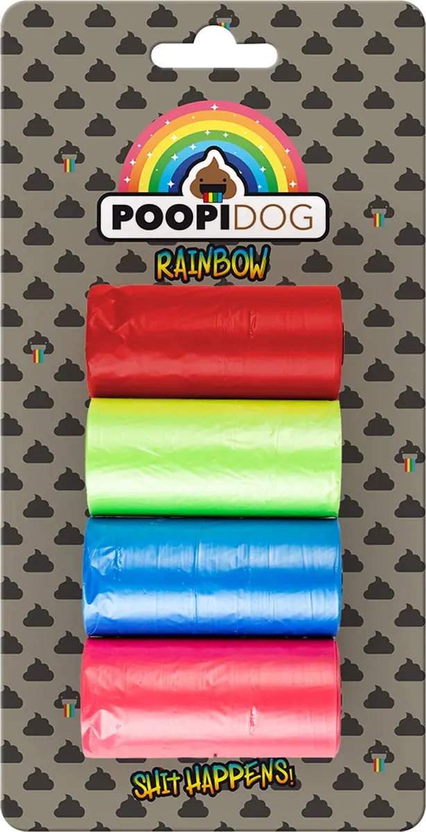 DuvoPlus Hondenpoepzakjes Rainbow 4x15st - 60 Stuks - Meerkleurig
