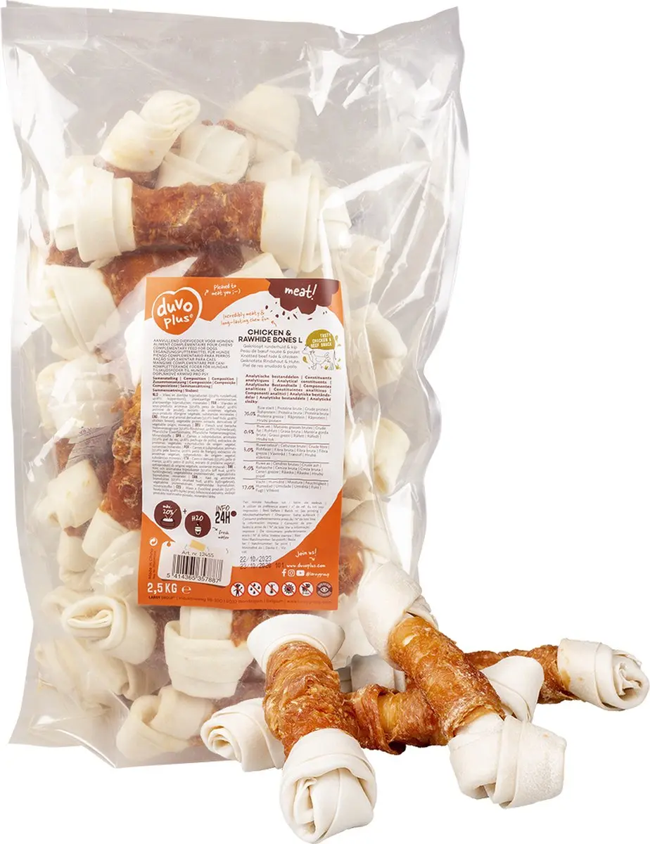 Duvo+ Meat Rawhide Bones Kip L