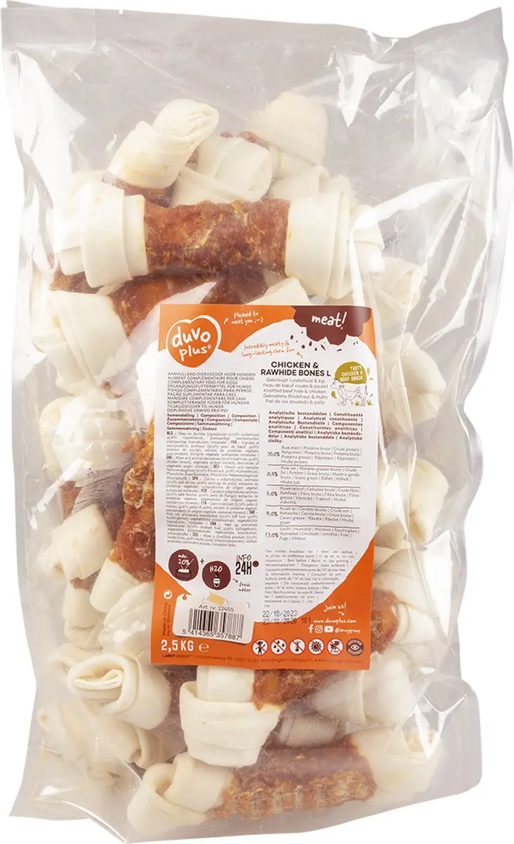 Duvo+ Meat Rawhide Bones Kip L - 2500 gram