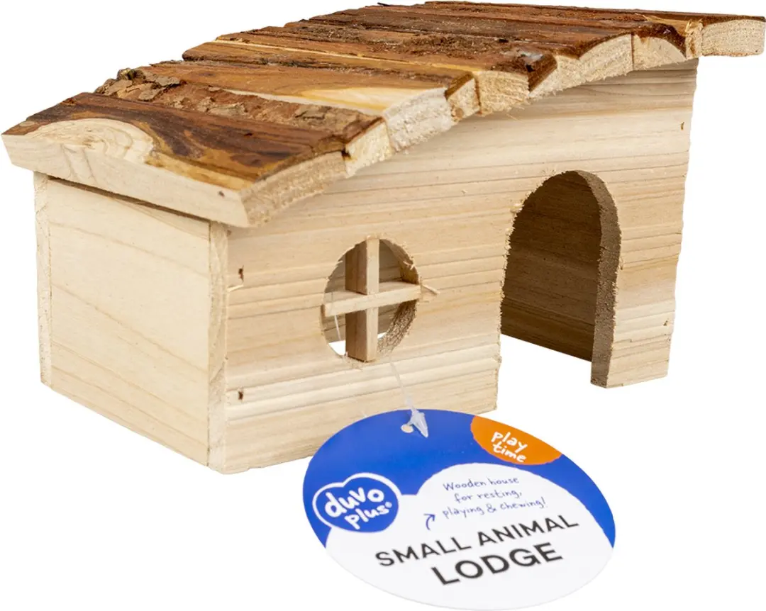 Duvo+ Houten Knaagdieren Lodge Schuin Dak 31x23x18cm - Bruin