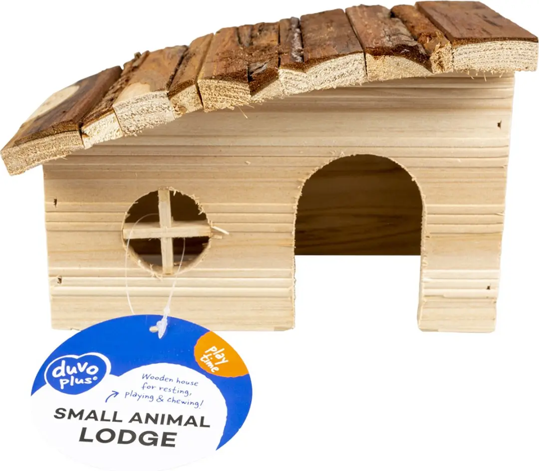 Duvo+ Houten Knaagdieren Lodge Schuin Dak 31x23x18cm - Bruin