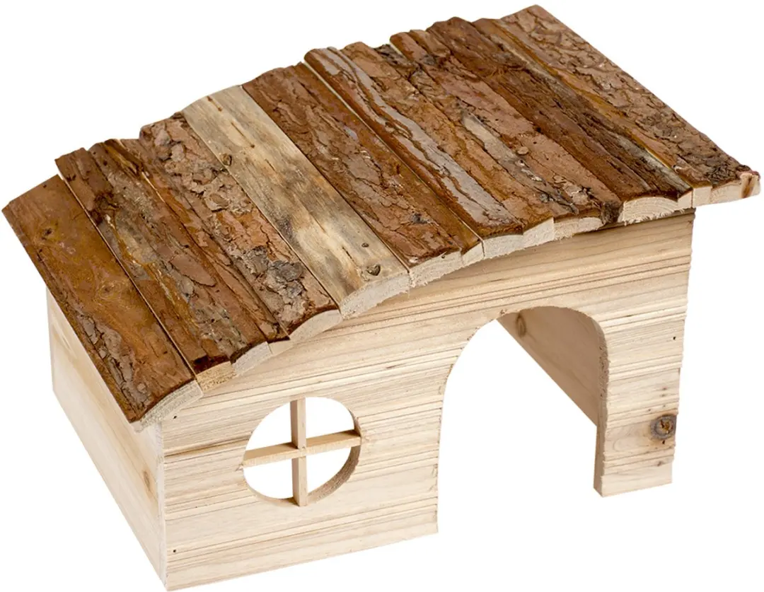 Duvo+ Houten Knaagdieren Lodge Schuin Dak 31x23x18cm - Bruin