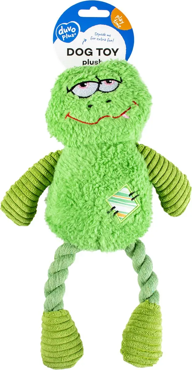 DuvoPlus Pluche Kikker Silly Hond - 16x30x7cm Groen