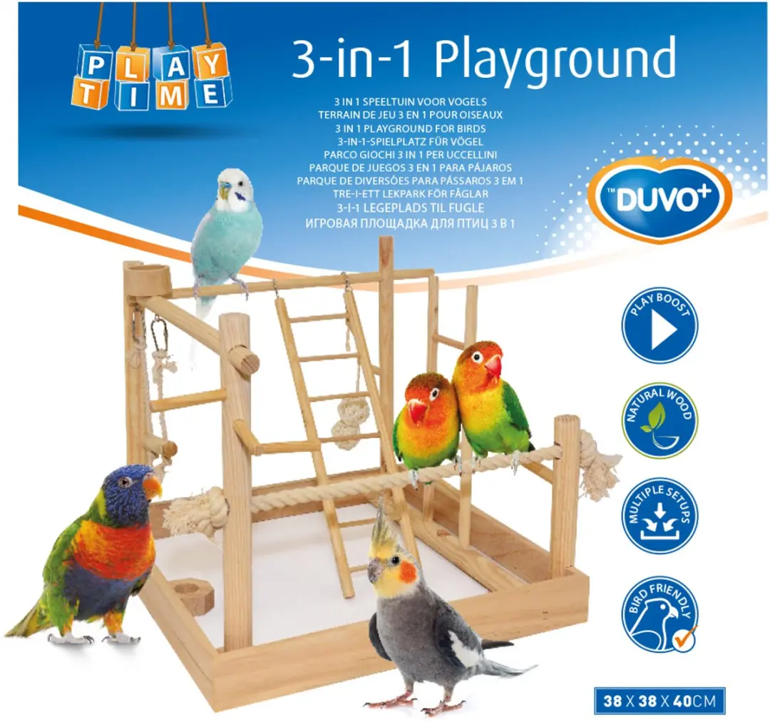 Duvo+ 3-in-1 Vogelspeeltuin Hout - 38x38x40,5cm