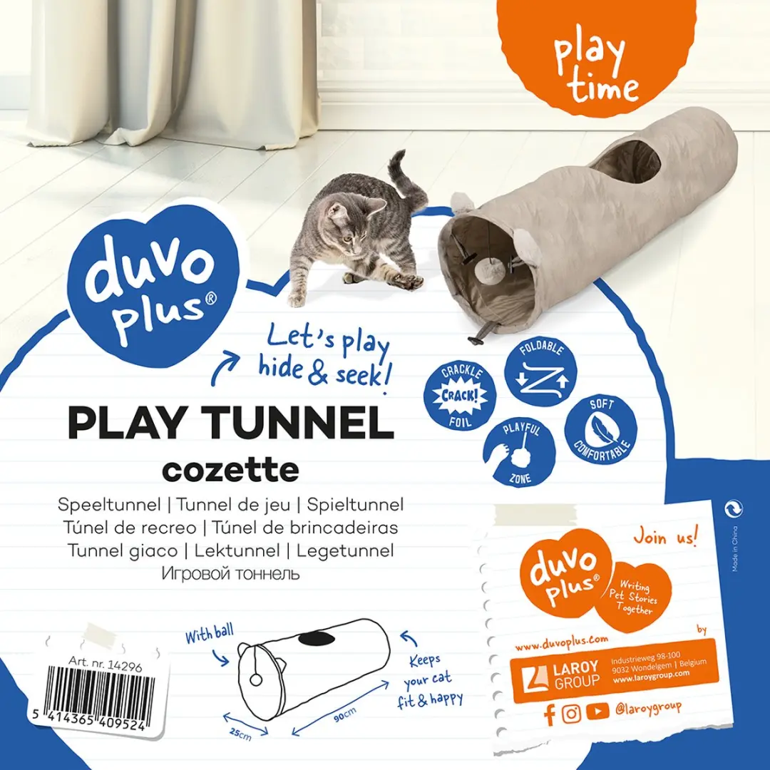 DuvoPlus Speeltunnel Cozette Kat - 25x25x90cm Beige