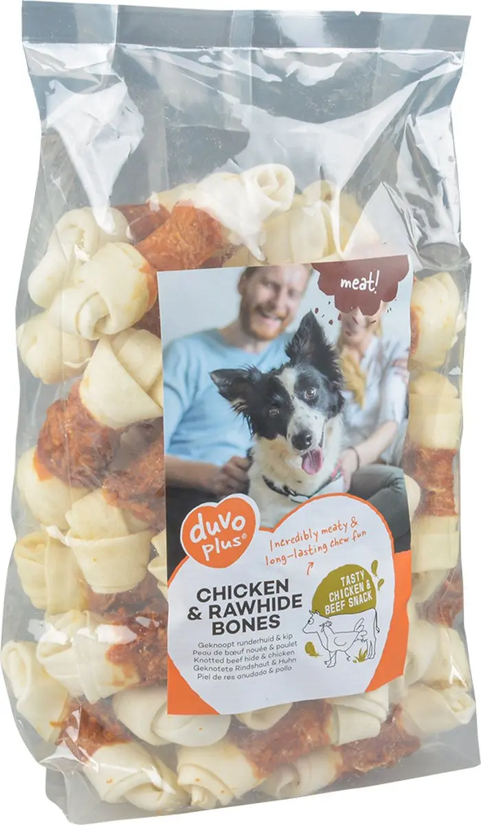 DuvoPlus Meat! Snack Kip & Runderhuid Benen voor Honden - 32 Stuks