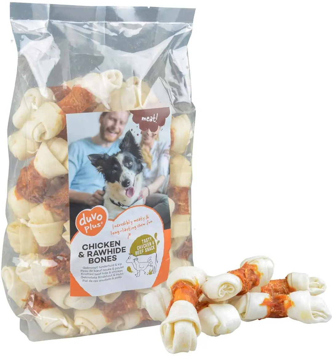 DuvoPlus Meat! Snack Kip & Runderhuid Benen voor Honden