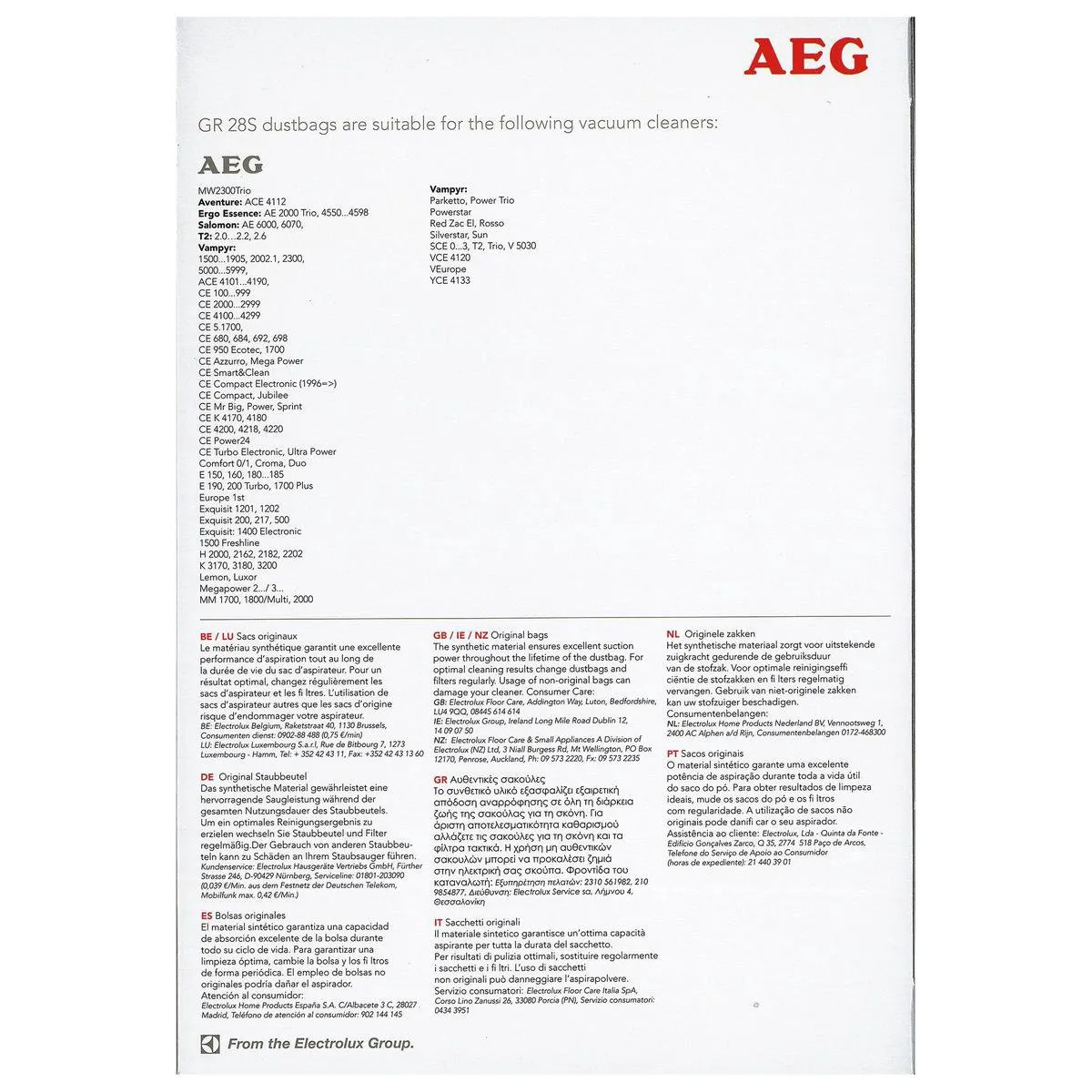 AEG S-Bag GR28S Stofzuigerzakken - 4 Stuks