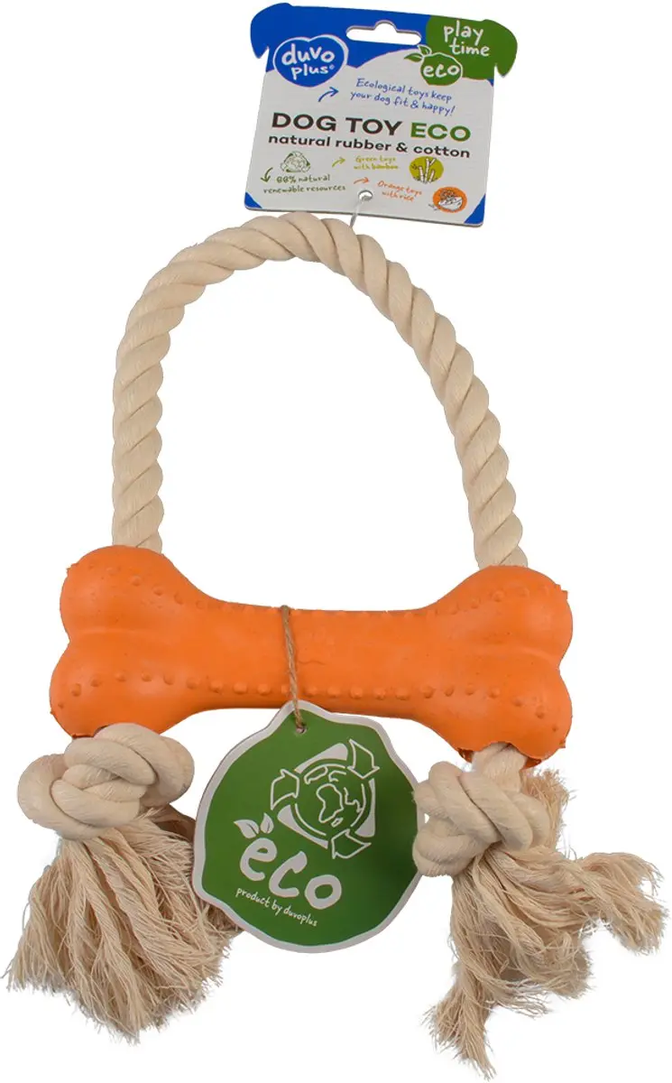 DuvoPlus Eco Rubber Hondenspeeltje Bamboe/Rijst & Katoen - 30x18x4,6cm Gemengde Kleuren