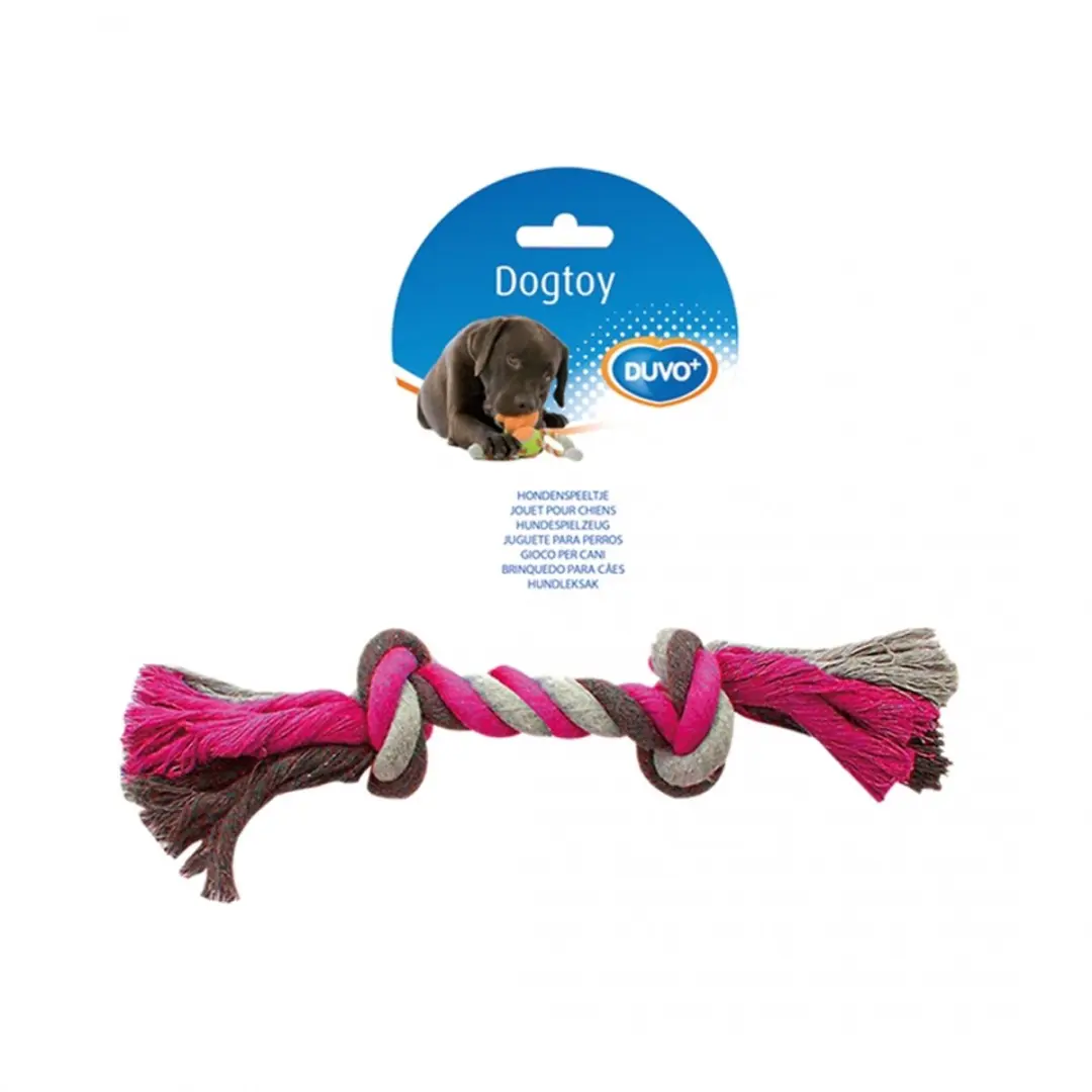 DuvoPlus Speelgoed Hond Knoop Katoen 26cm - Roze/Grijs/Bruin