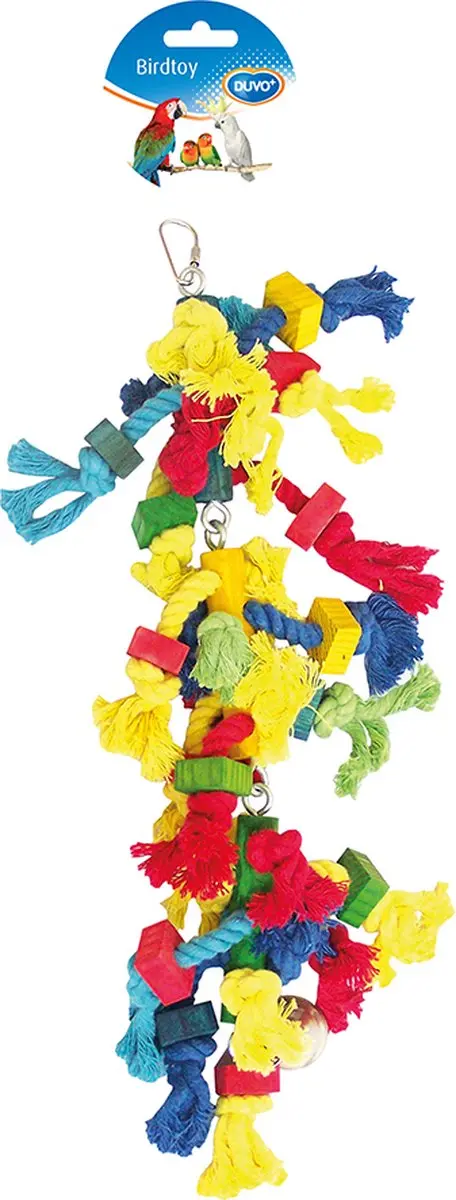 DuvoPlus Vogel Speelgoed Touw Knoopjes met Blokjes & Bel 38cm