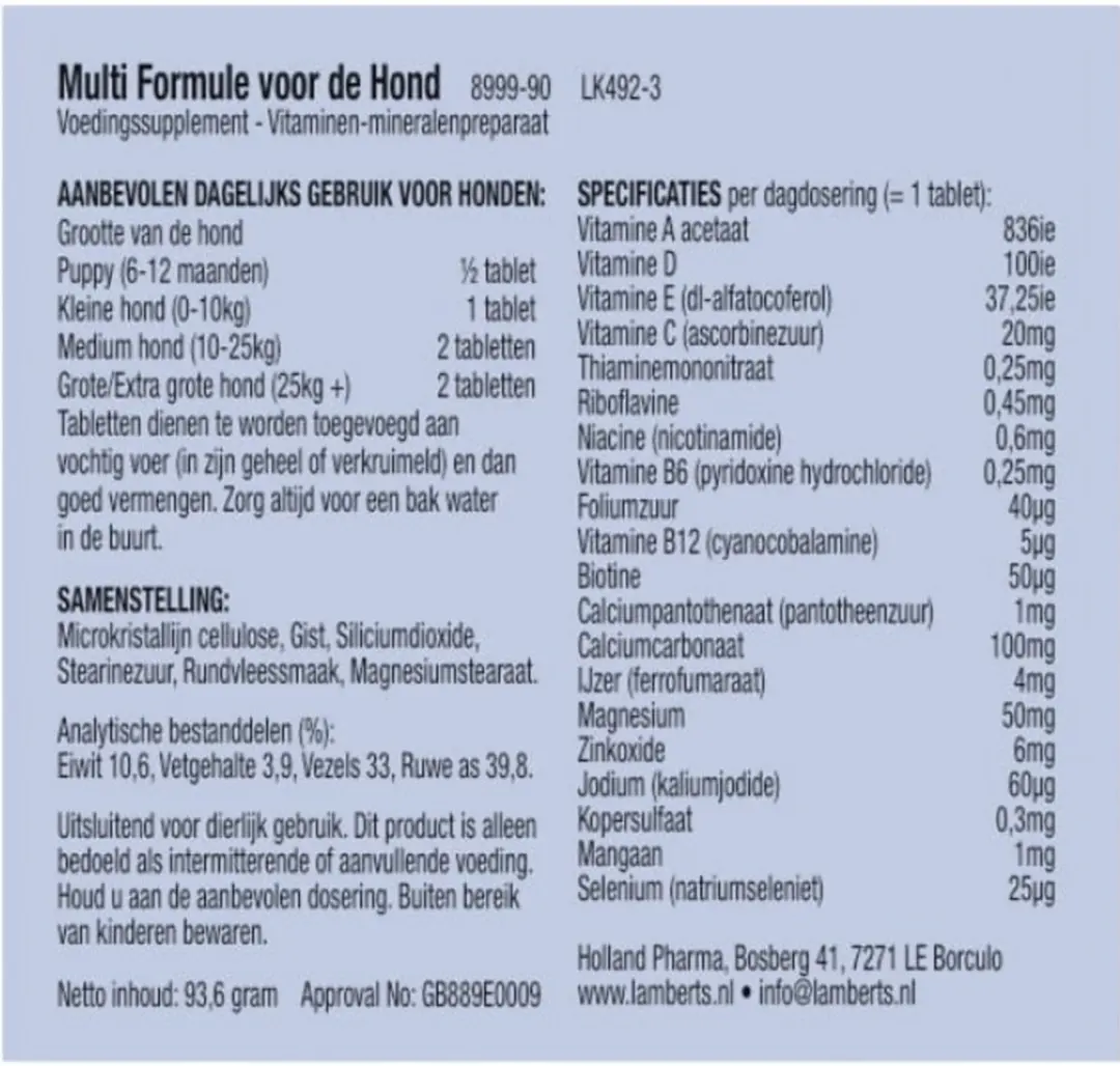 Lamberts Multi Formule Honden 90 Tabletten