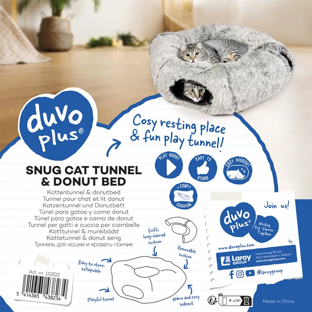 Duvo Snug Kattenmand & Kattentunnel - Grijs