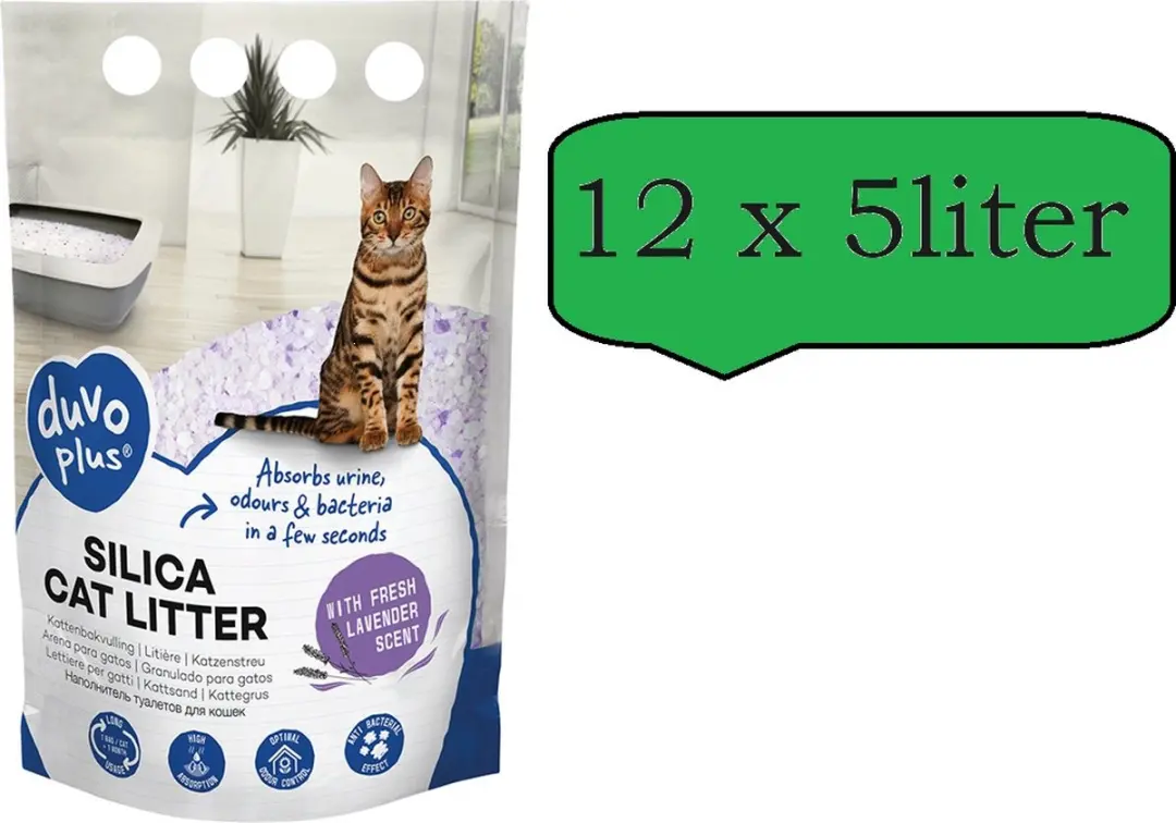 Duvo+ Premium Silica Lavendel Kattenbakvulling 60L