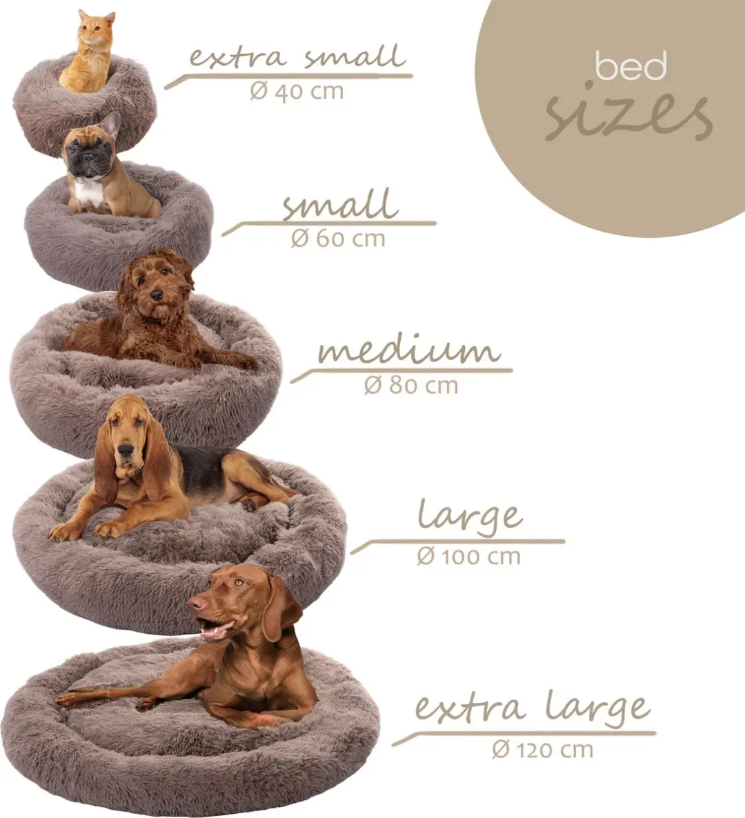 Paco Rabanne Fluffy Hondenkussen 100cm - Rond - Beige