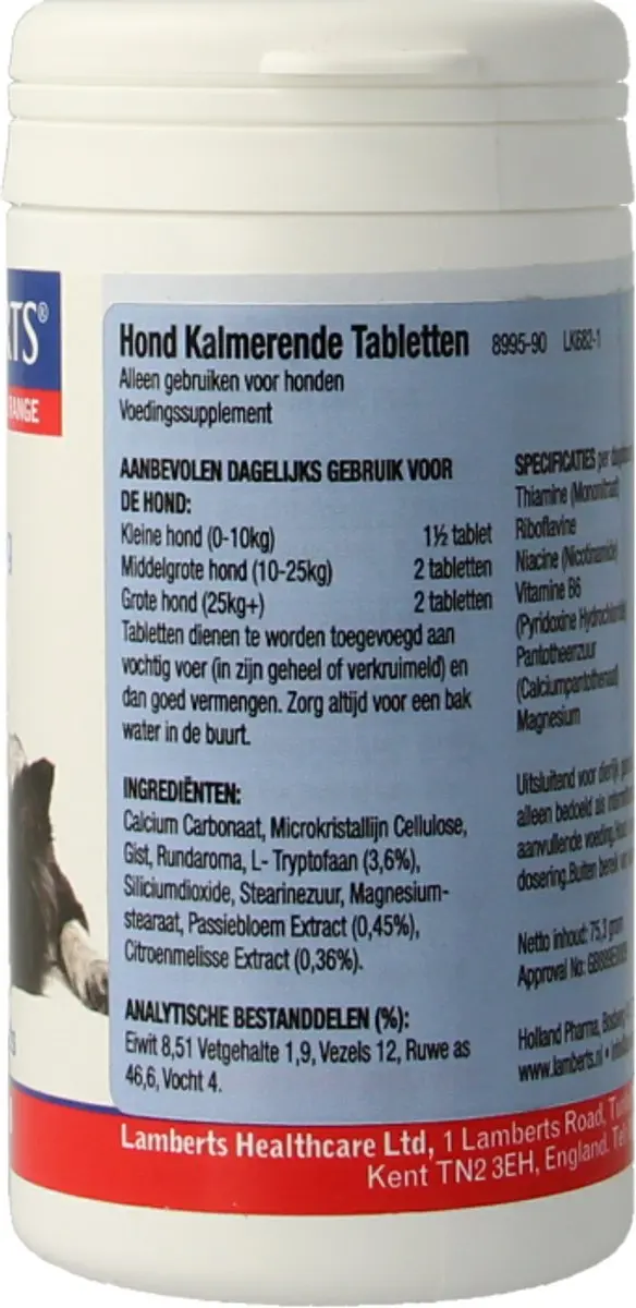 Lamberts Hond Kalmerende Tabletten 90 Stuks - 0.15mg