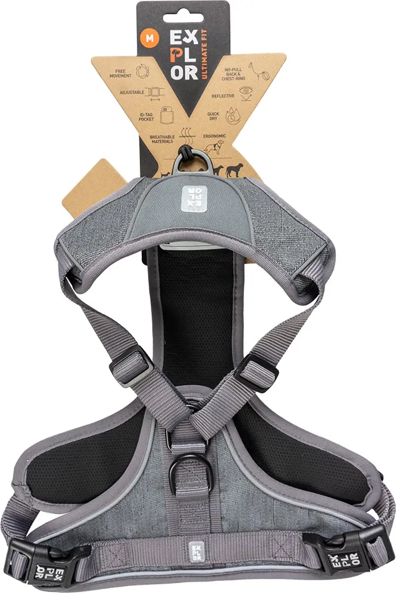 Duvo Ultimate Fit No-Pull Harnas M - 35-60cm - Reflecterend Zilver