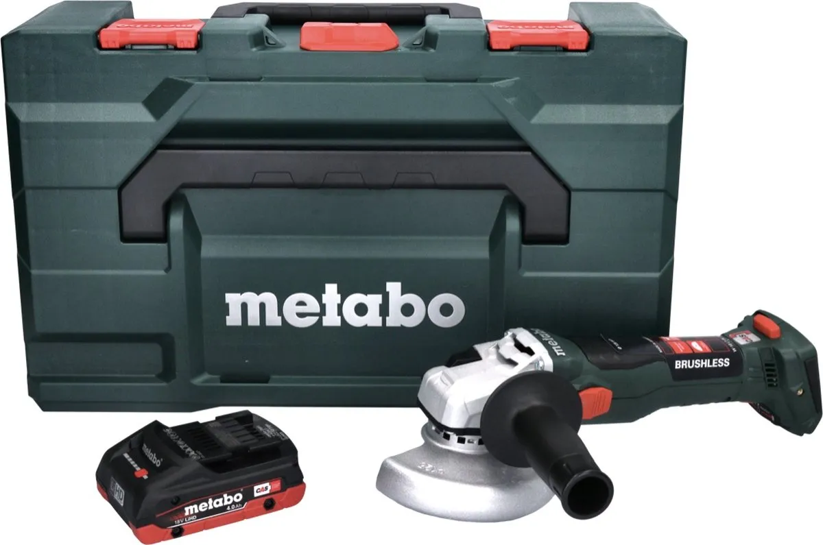 Metabo W 18 LT BL 11-125 Snoerloze haakse slijper 18 V 125 mm borstelloos + 1x accu 4.0 Ah + metaBOX - zonder lader