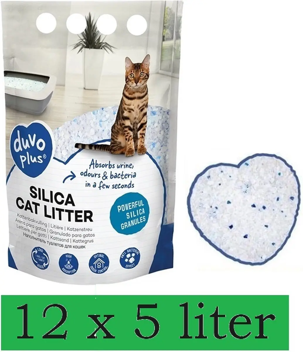 Duvo Silica Premium Kattenbakvulling - 60L (12x5L) - Wol Muisje
