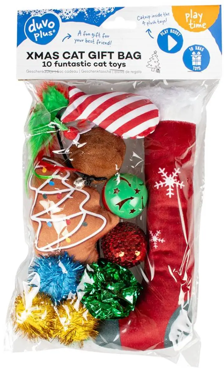 Duvo+ Kerst Geschenkzakje Katten Speeltjes - 10 Stuks Multicolor