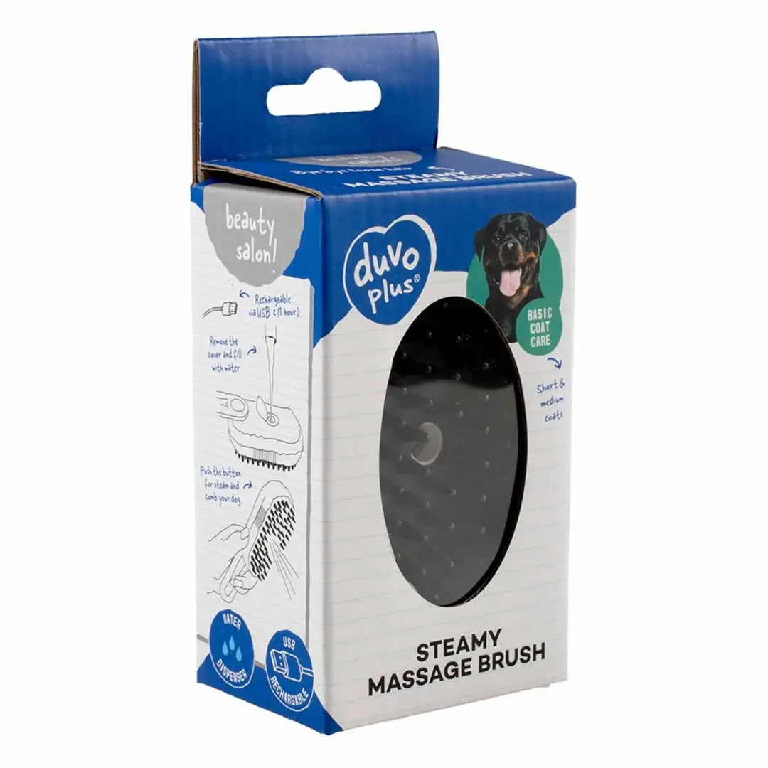 Duvo Stoom- en Massageborstel - 12x6,5x5cm - Zwart