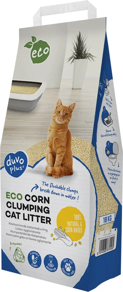 Duvo+ Eco Maïsklonten Kattenbakvulling 10kg