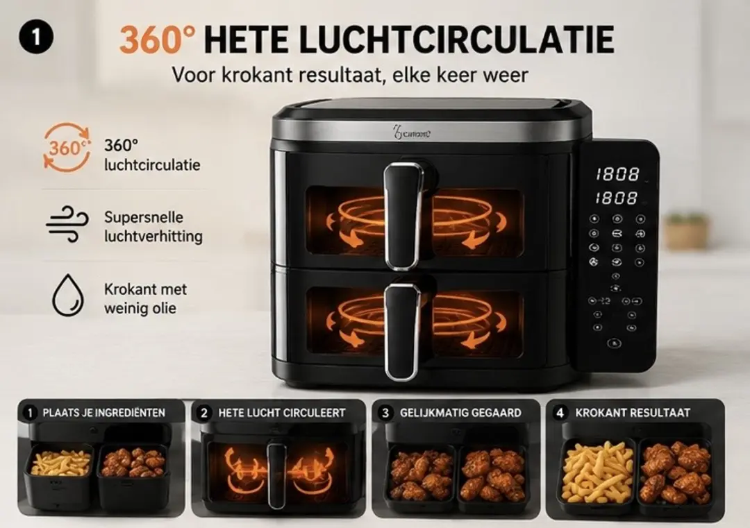 Harmonie Family Size HM-300 Airfryer 11L - 2800W - Zwart