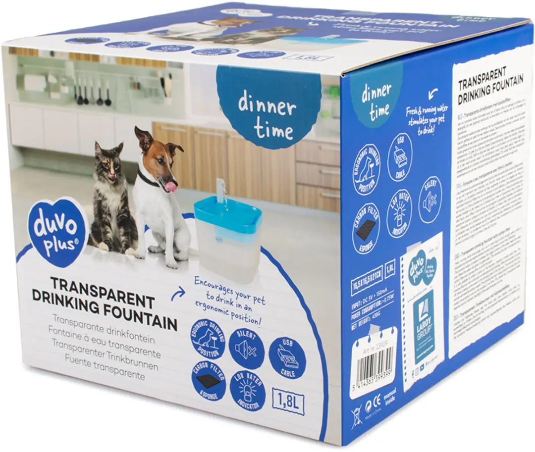 Duvo Waterfontein Compact Transparant 1.8L - Blauw