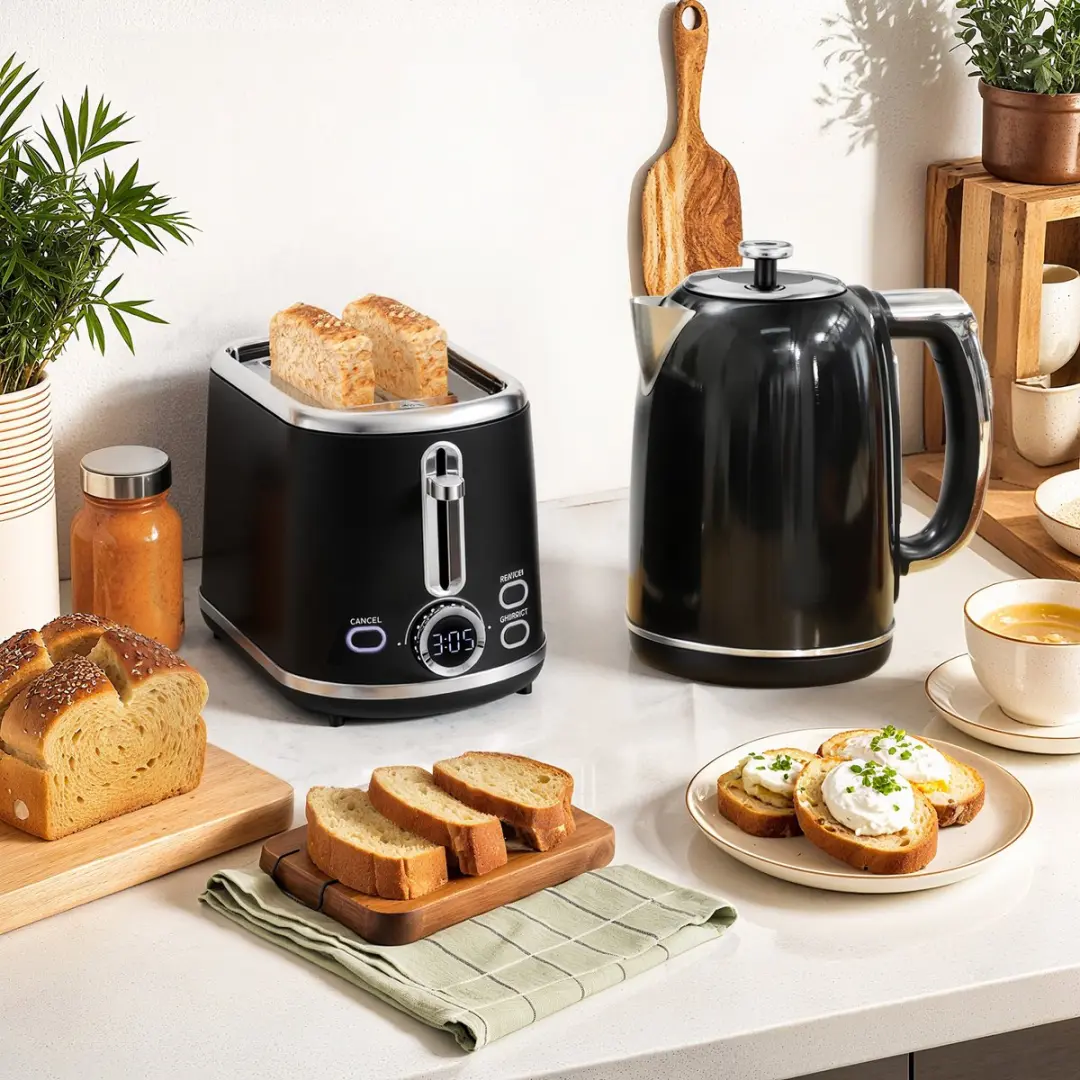 Homcom Waterkoker & Broodrooster Set 2200W - 6 Programma's - Zwart