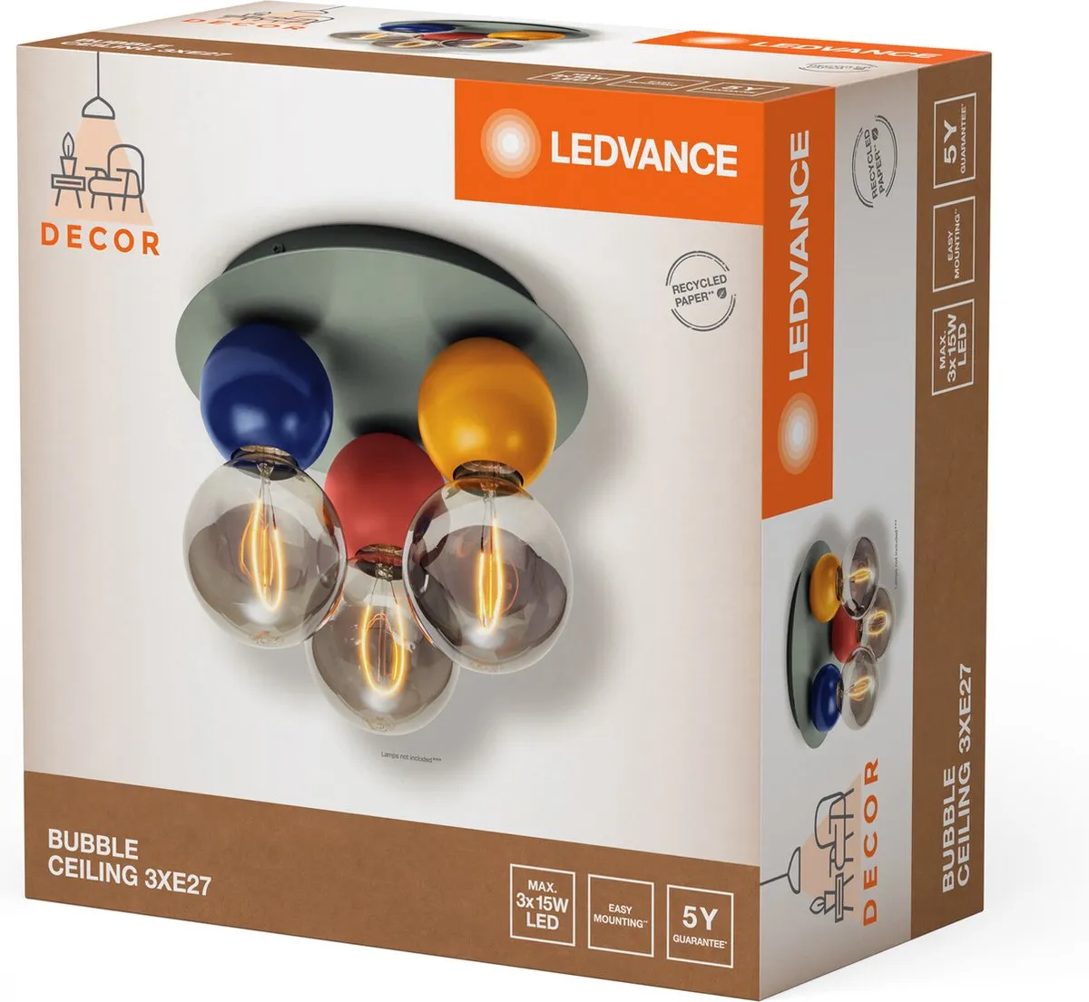 LEDVANCE Decor Bubble Plafondlamp 3XE27 - Multicolor - afbeelding 6 van 6