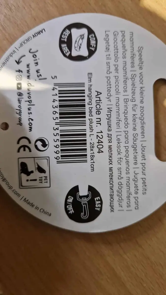 Duvo Dierenmand Elm Hangzakje Pluche L - Grijs/wit