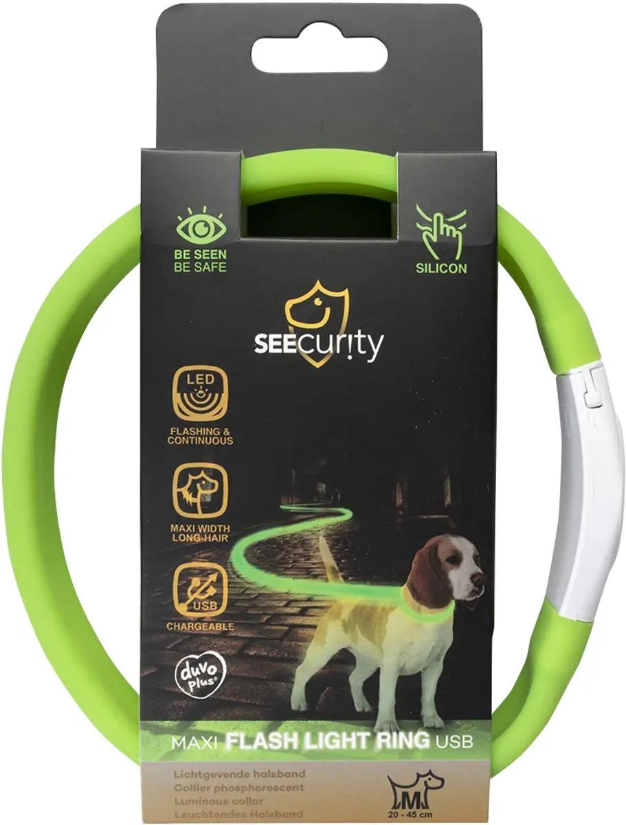 Duvo Dierenkleding Flash Light Ring Maxi USB Silicon Groen