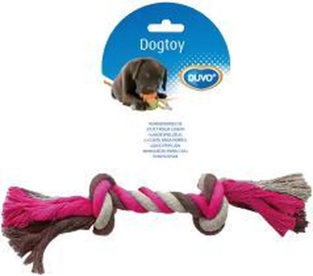 DuvoPlus Speelgoed Hond Knoop Katoen 20cm - Roze/Grijs/Bruin