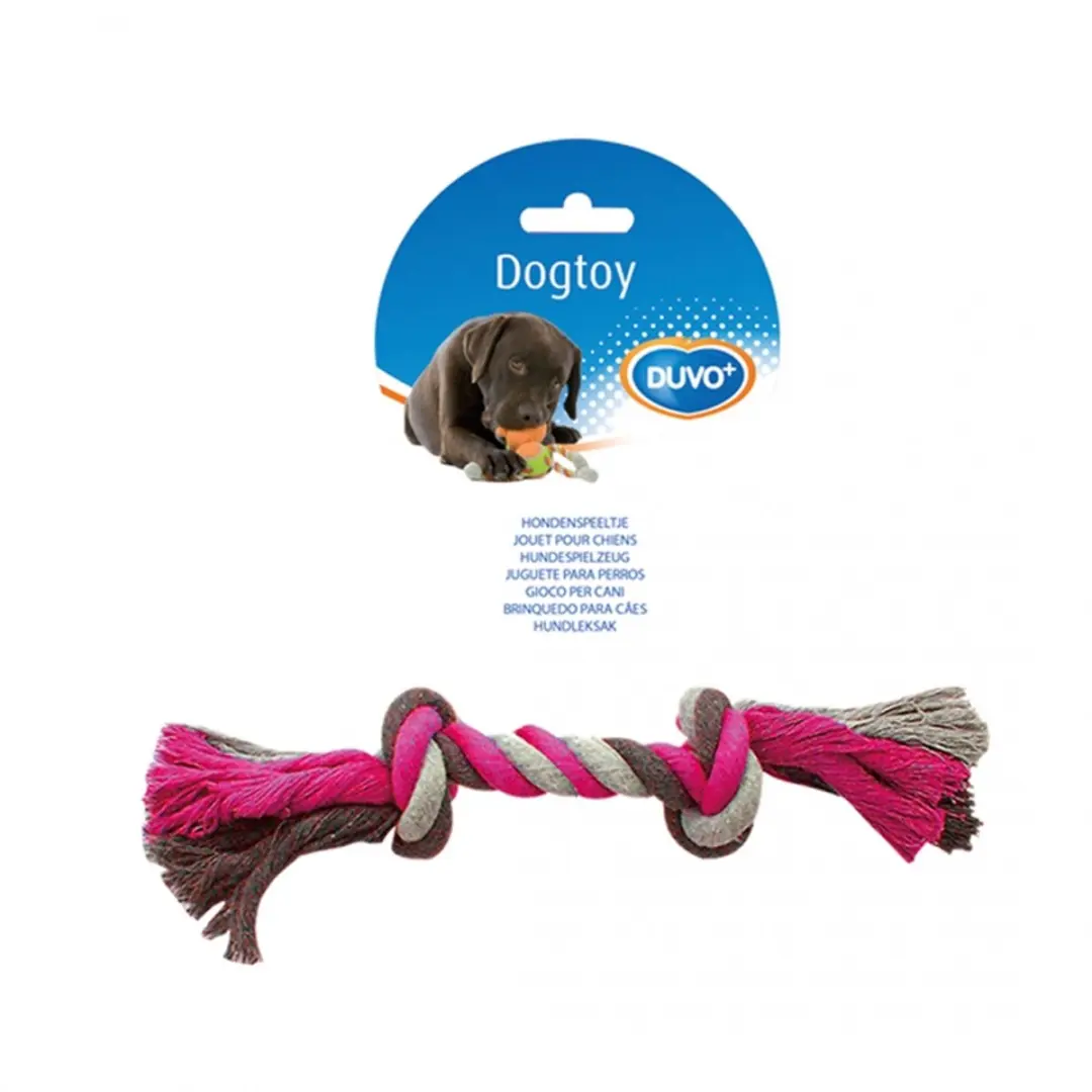 DuvoPlus Speelgoed Hond Knoop Katoen 20cm - Roze/Grijs/Bruin