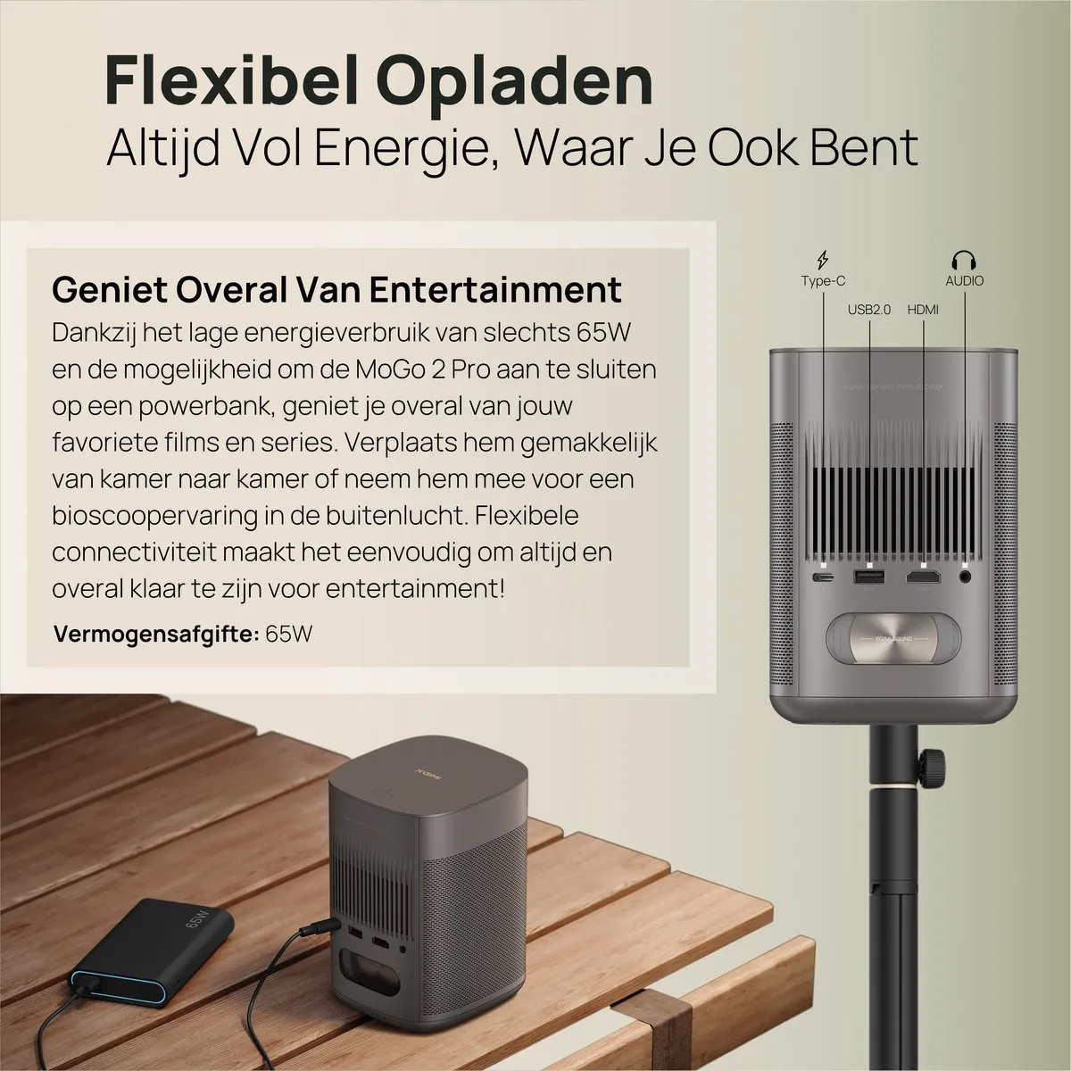 XGIMI MoGo 2 Pro Projector - Bundel met Multi-Angle Stand - 65W - Dark Silver