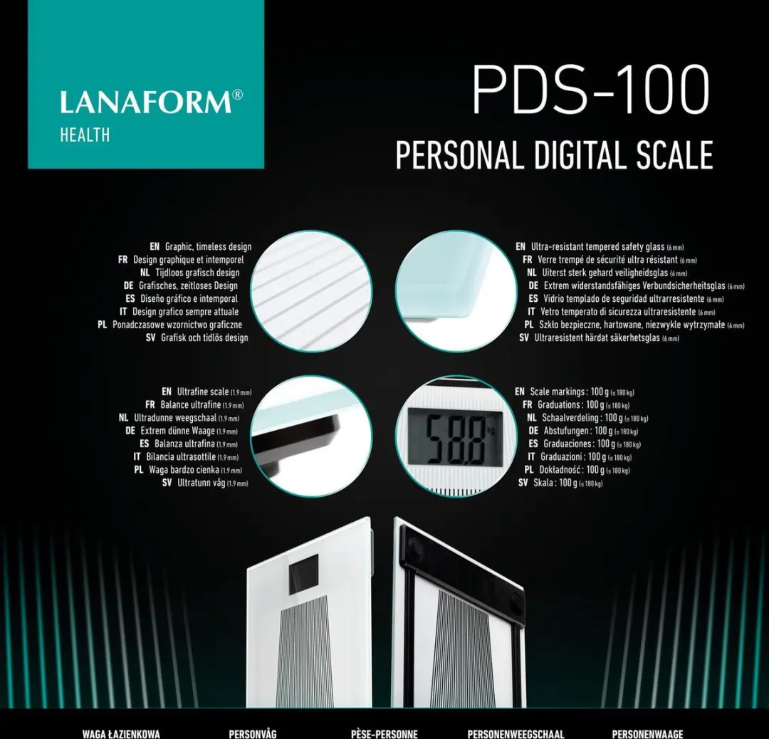 Lanaform PDS-100 Personenweegschaal Digitaal - 180 kg - Veelkleurig