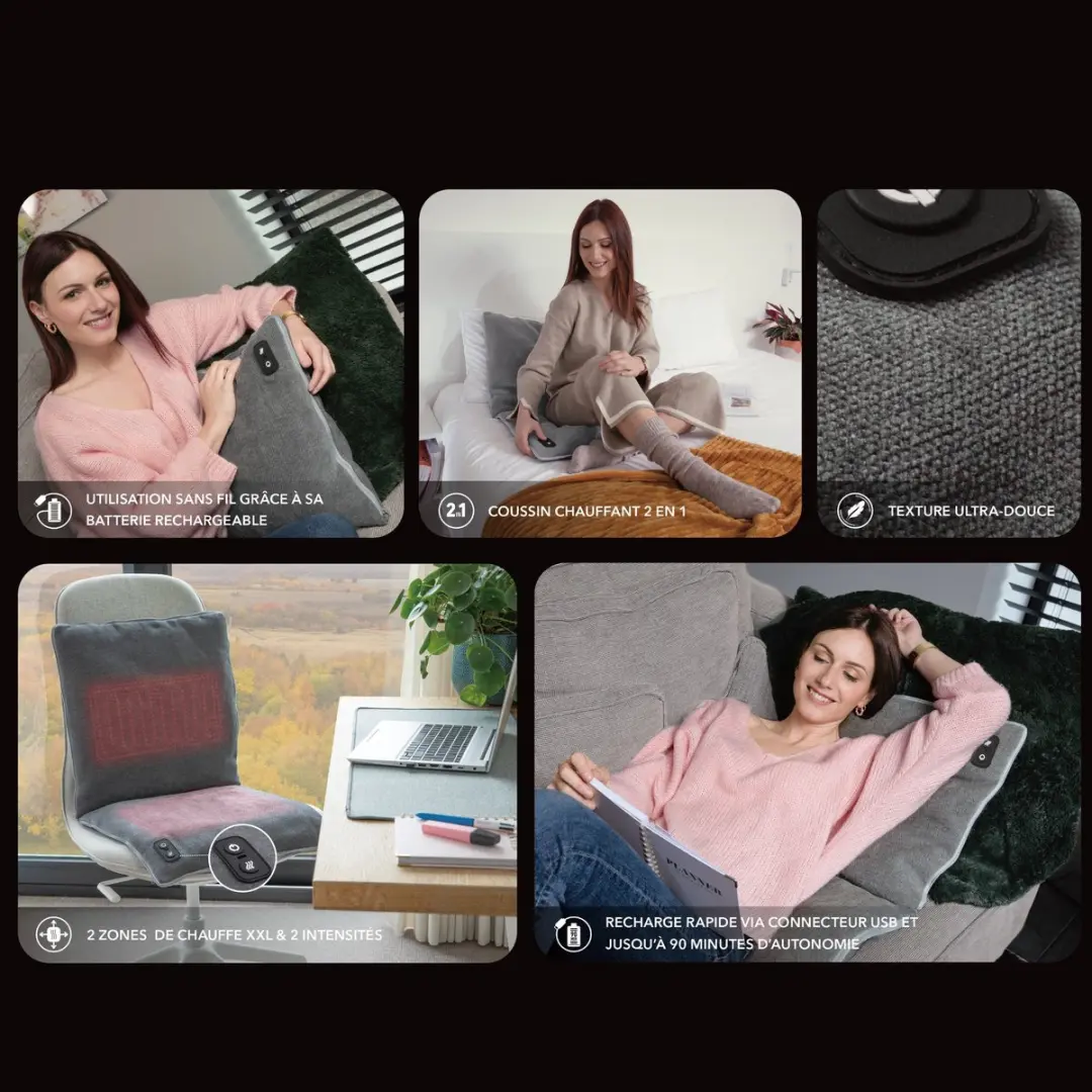 Lanaform Heating Pillow Draadloos Verwarmd Kussen - 2 Intensiteiten - Grijs - afbeelding 6 van 6