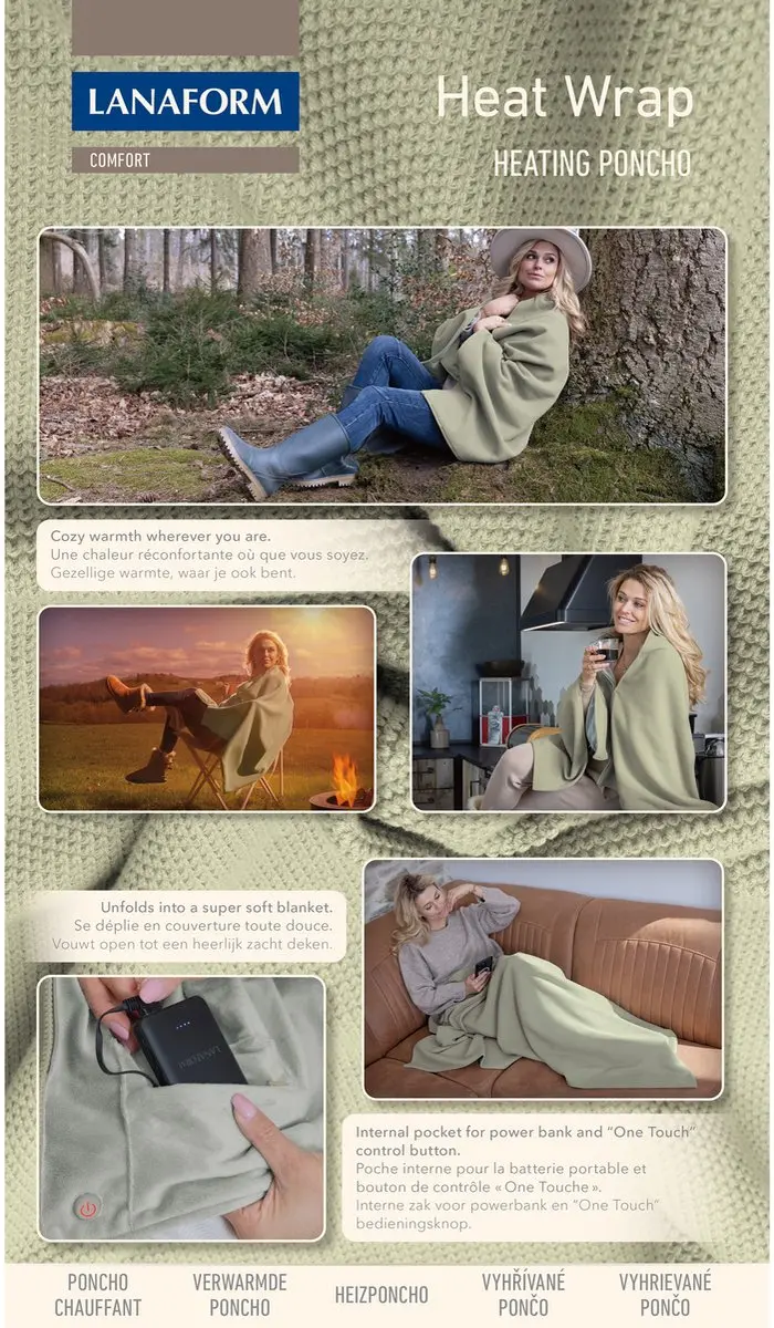 Lanaform Heat Wrap LA180115 Draadloze Verwarmde Poncho - 10W - Groen