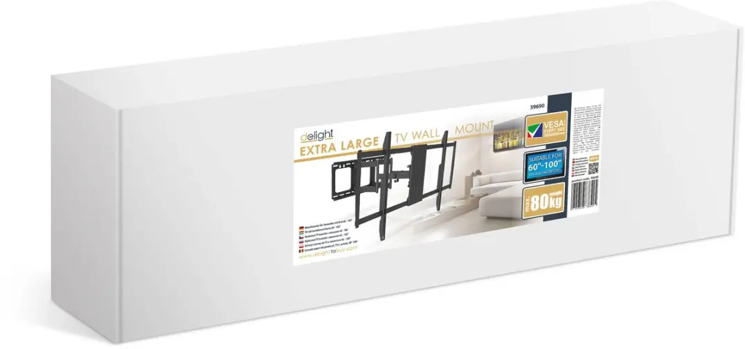 Delight TV Muurbeugel 39690 Kantelbaar & Draaibaar - 50-120" - VESA 900x600mm - 80kg - Zwart