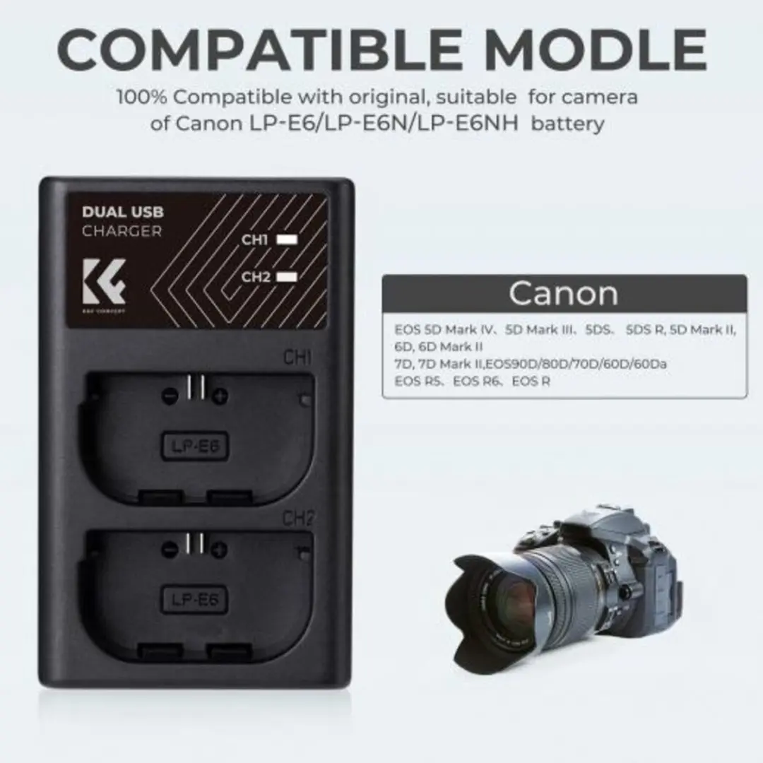 K&F Concept LPE6NH Dubbele Batterijlader - Canon - afbeelding 6 van 6